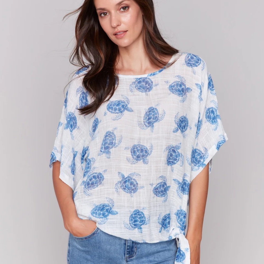 Blue Turtle Print Women's Top